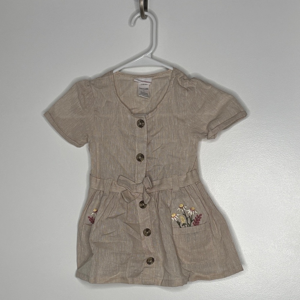 Little Lass Beige Dress with Floral Accents